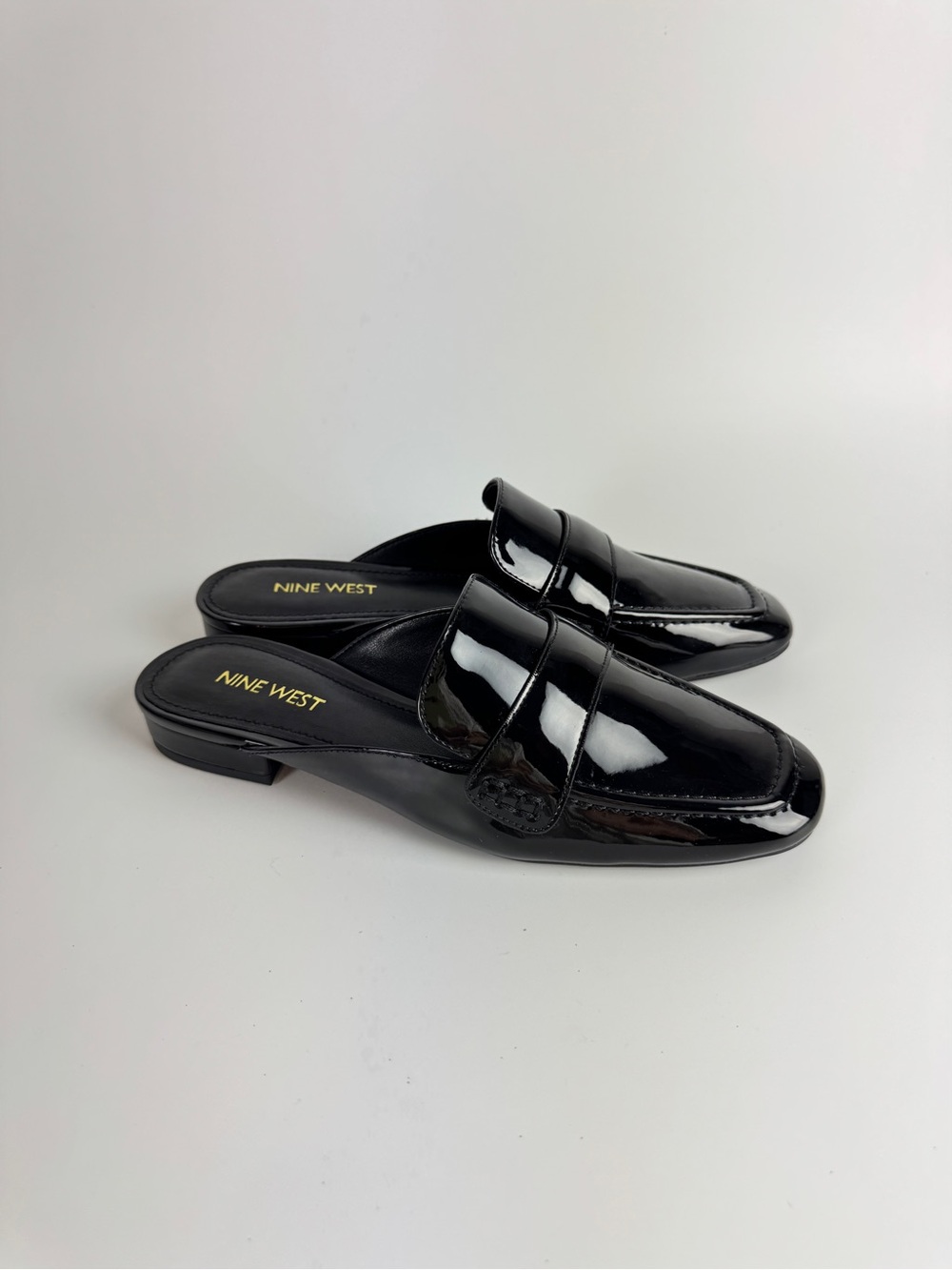 Nine West Black Patent Leather Backless Loafers